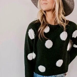 Lumiere Polka Dot Sweater Fluffy Cozy Comfy Fall Winter Soft Boho New Med
